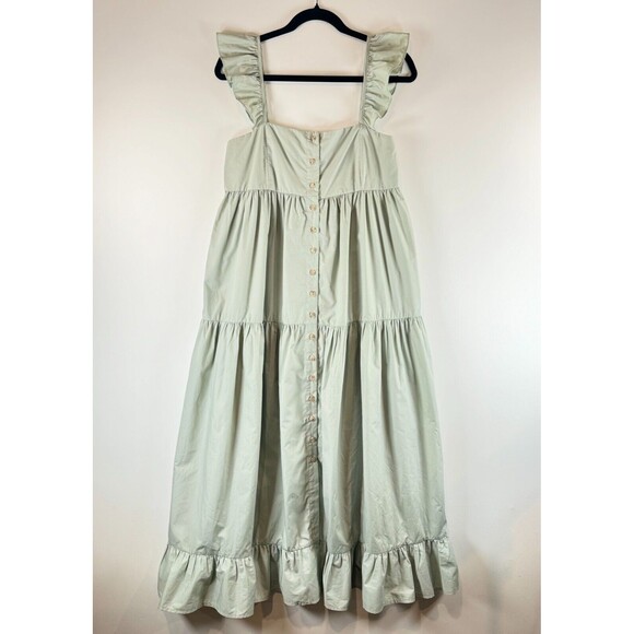 NEW En Saison Women Dress Green Midi Flutter Sleeve Tiered A Line Sundress Small - Picture 1 of 8